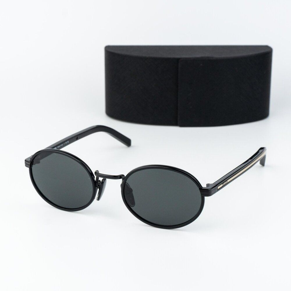 Prada Women Sunglasses Black Grey Oval PRB56S AAV08Z NEW AUTHENTIC